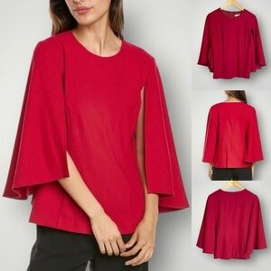 Trina Turk Recess Cape Top Size 4 Zip Back Red Stretch Pullover $248
